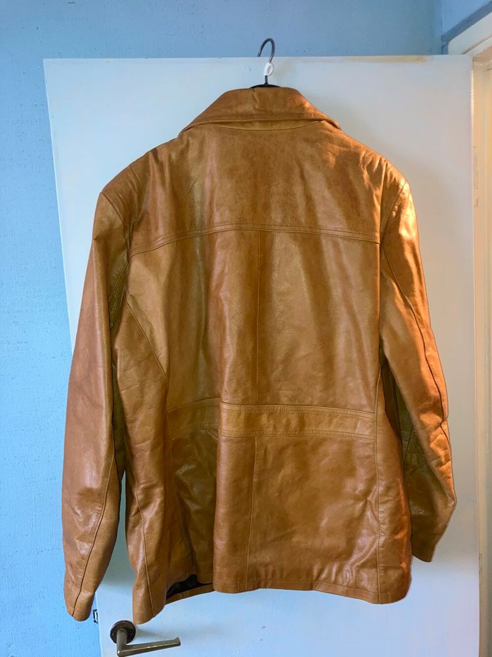 VESTE CUIR BEIGE CLAIR TBE Vêtements