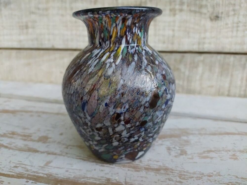 Ancien Vase en Verre Marmor&eacute;en Multicolore Murano Clichy Décoration
