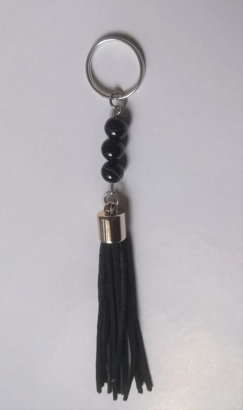 Porte cl Grand pompon cuir Noir et perles Tourmaline 4 La Seyne-sur-Mer (83)