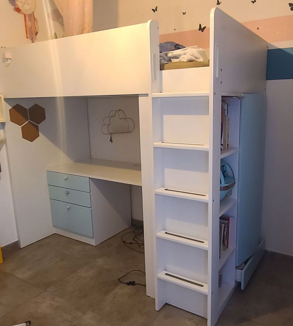 Lit mezzanine avec bureau et armoire Meubles