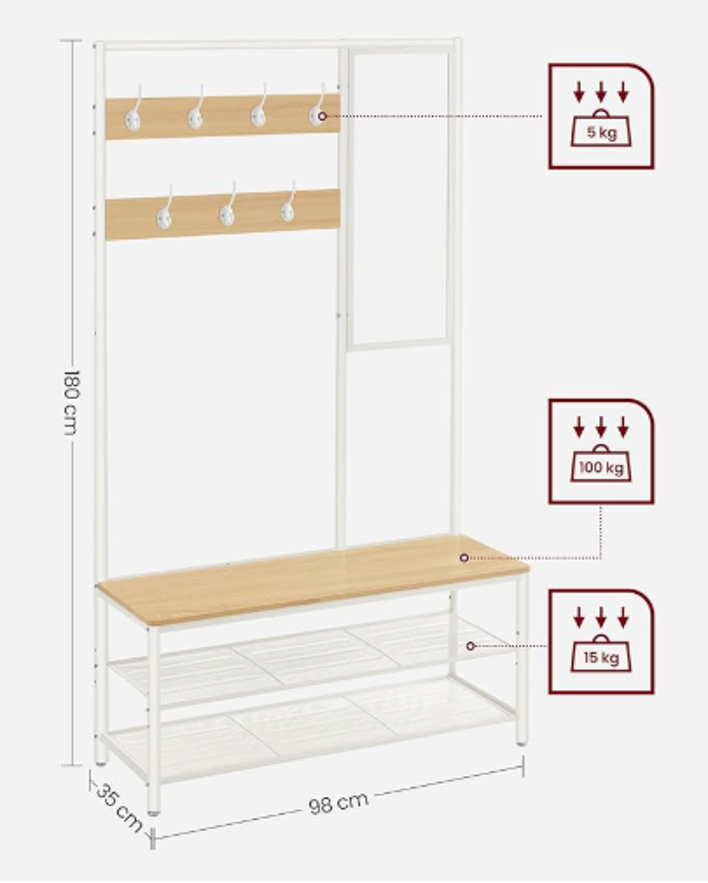 Meuble d'entr&eacute;e porte-manteau + banc + rangement chaussures Meubles