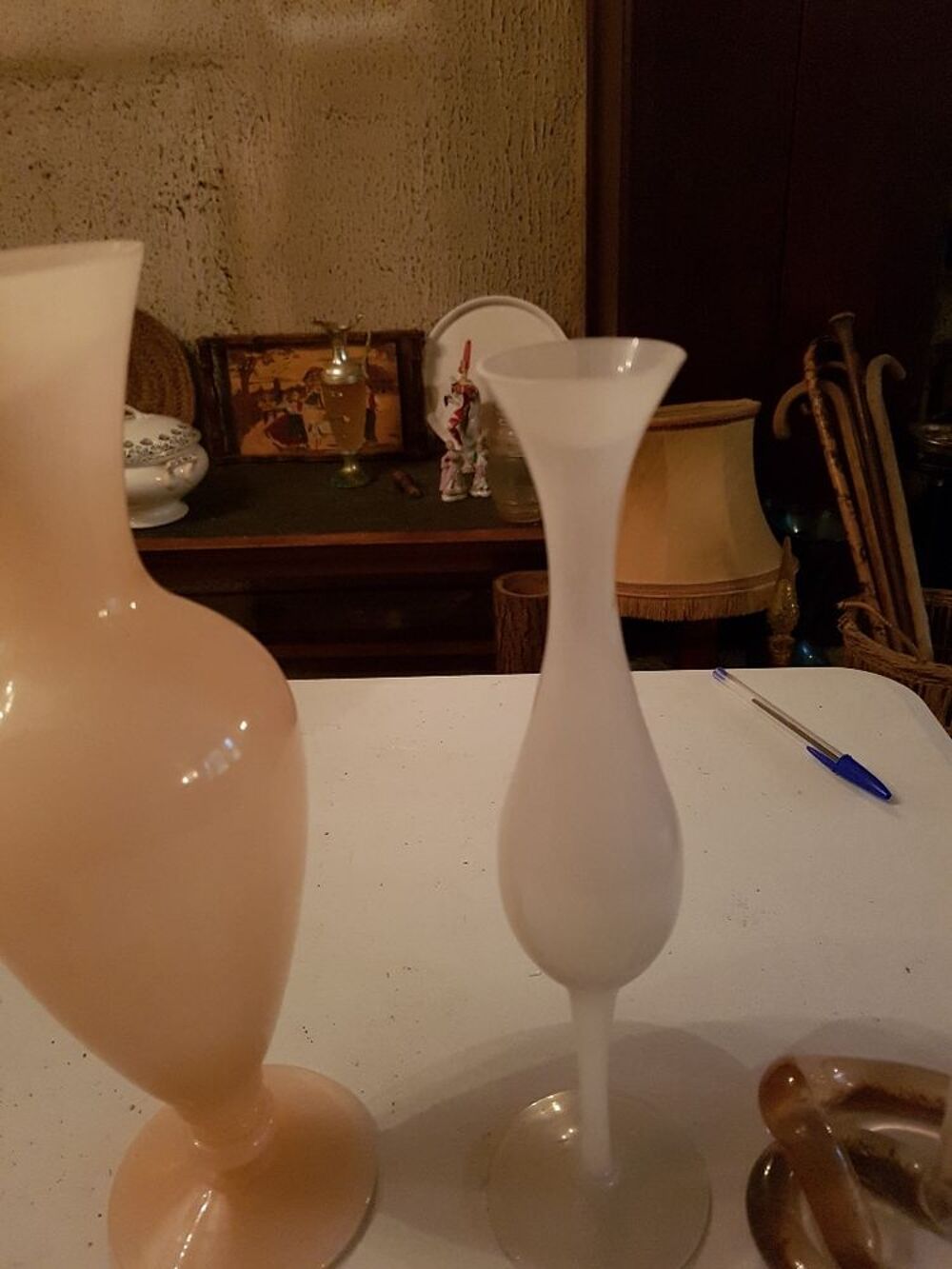 2 vases soliflores anciens dans les tons de rose Décoration