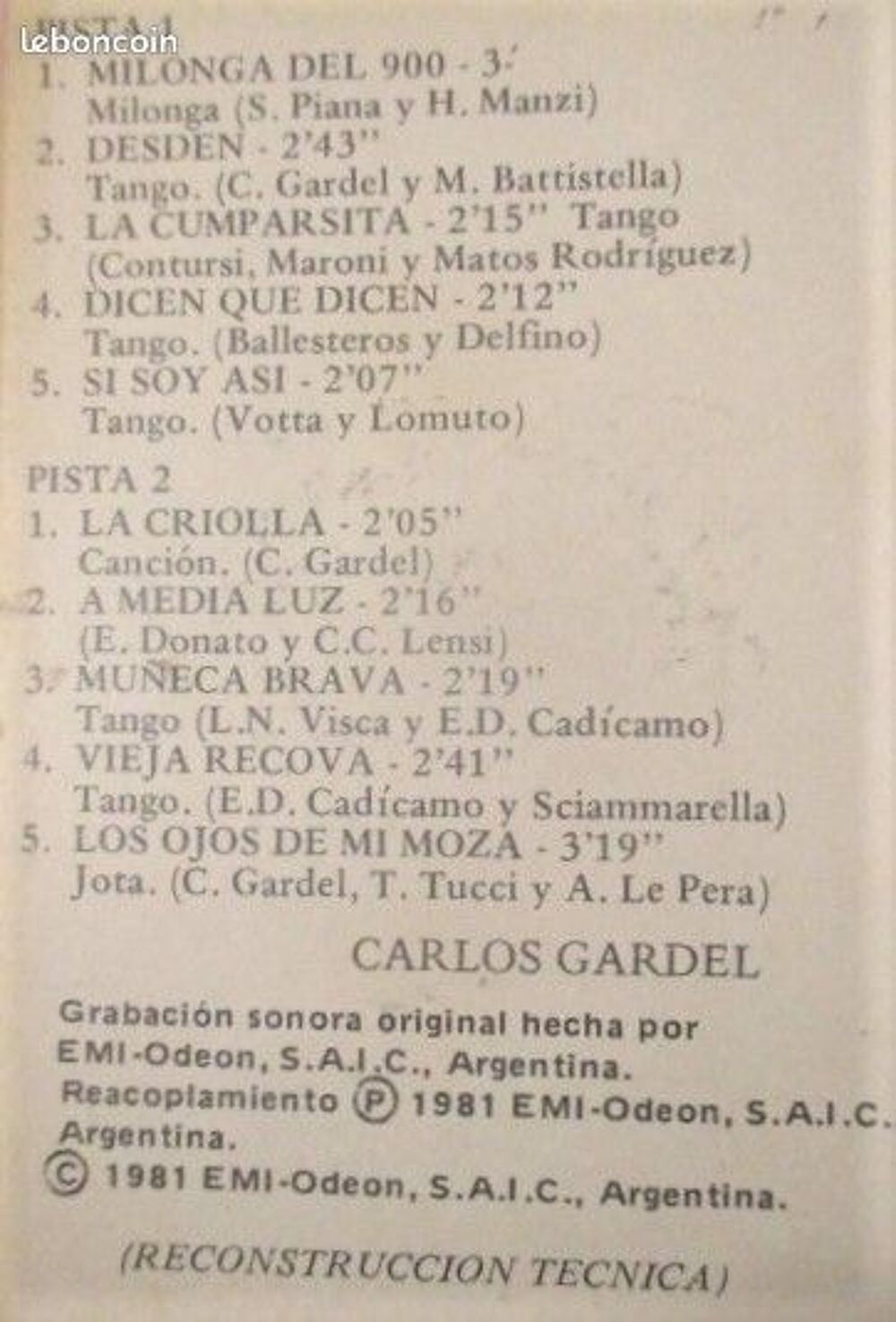 Cassette audio Carlos Gardel CD et vinyles