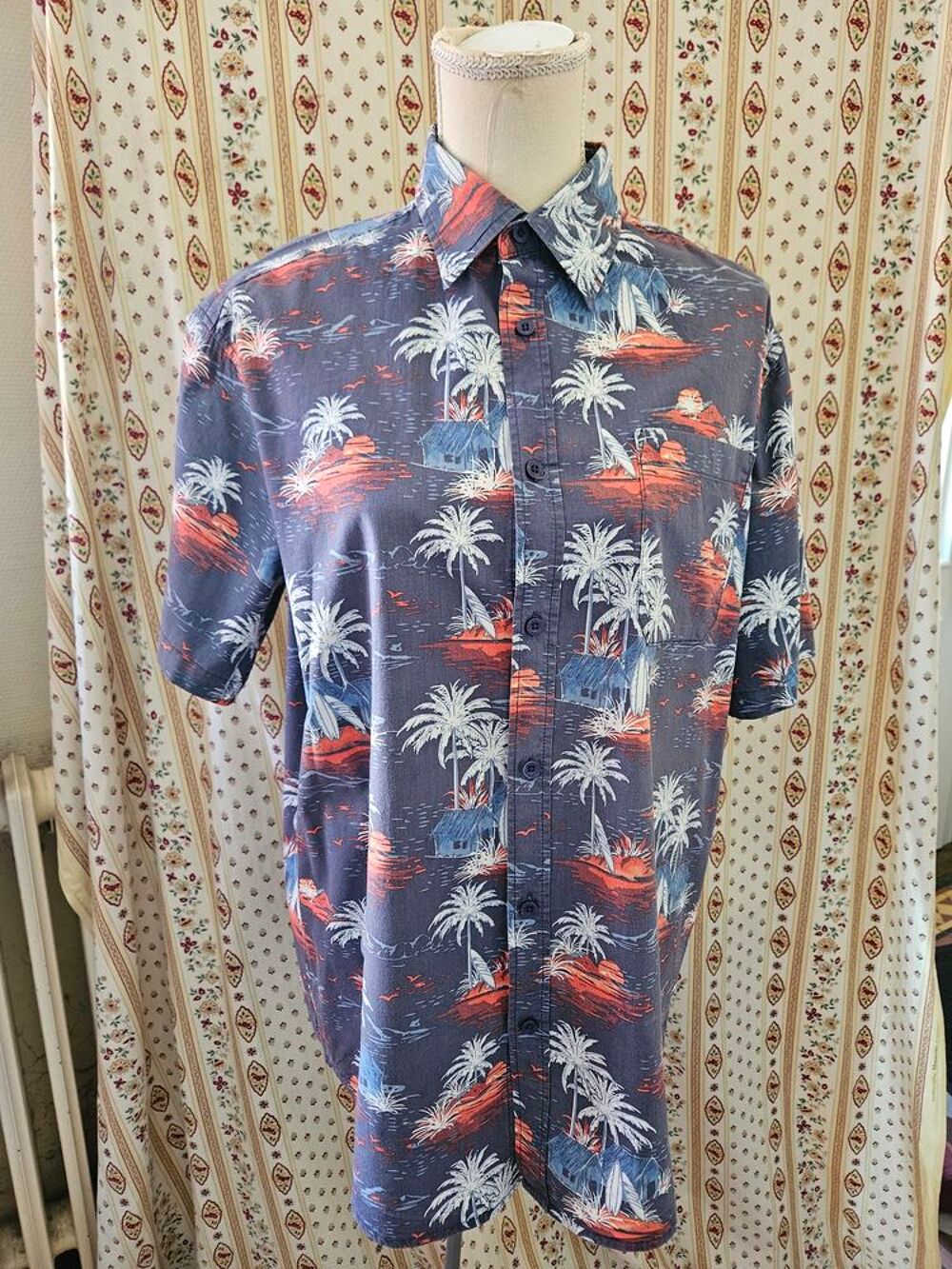 Chemise Hawa&iuml;enne Tahitienne ATLAS FOR MEN Bleu taille L Vêtements