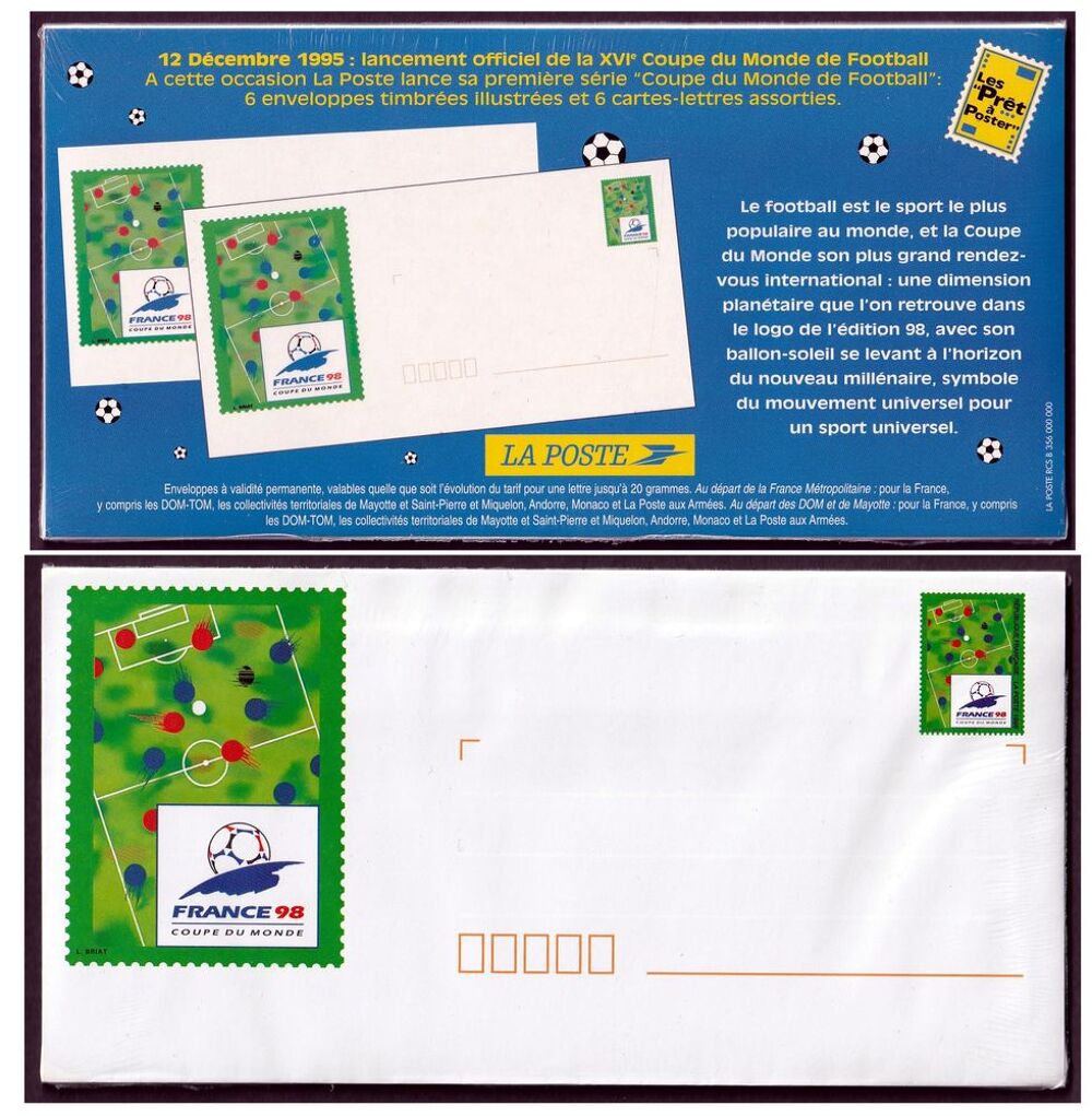 Lot de Carte Postales et Enveloppes Coupe du monde foot 98 