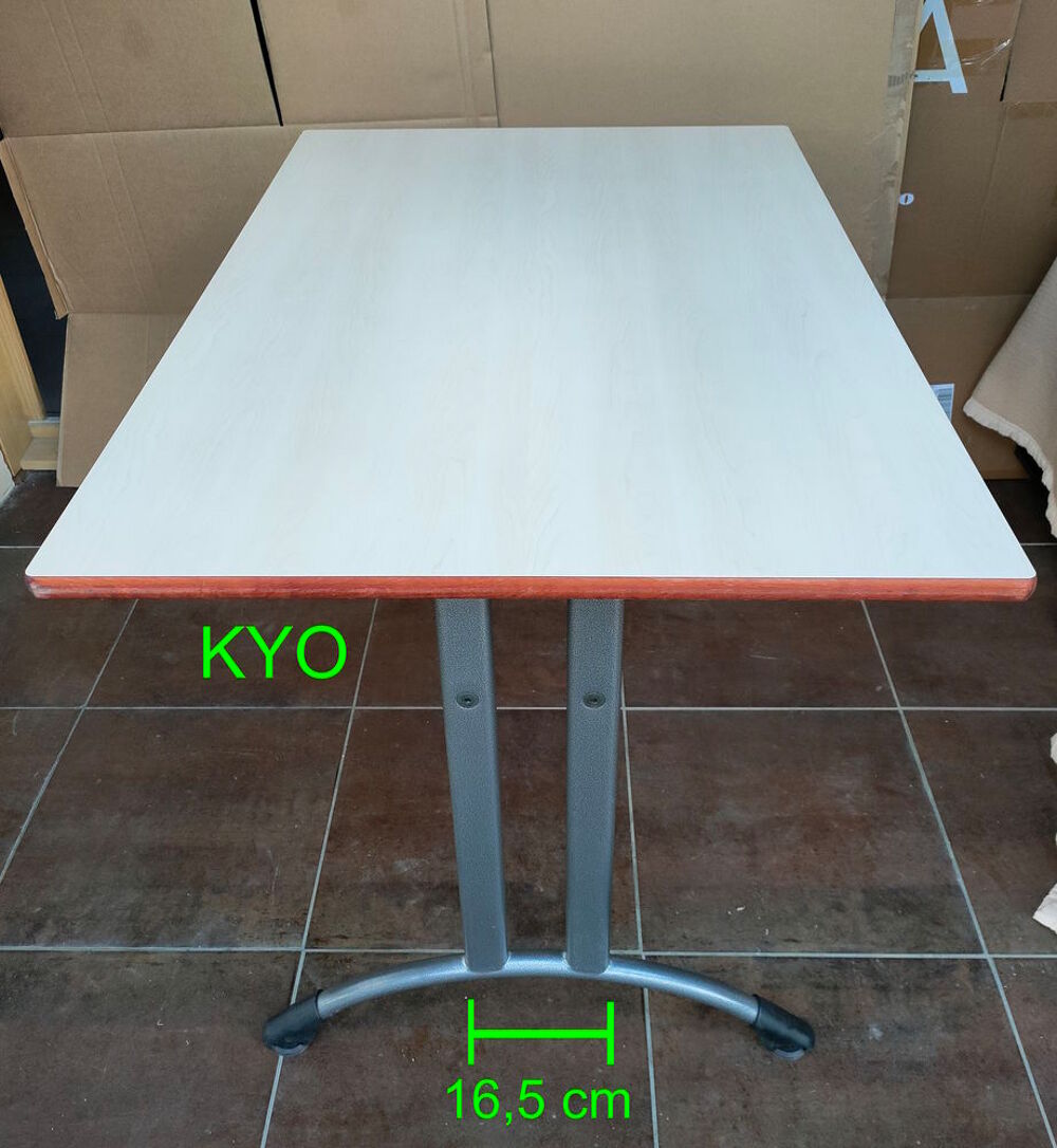 Table rectangulaire bureau 120x80cm, bois m&eacute;tal blanc beige Meubles