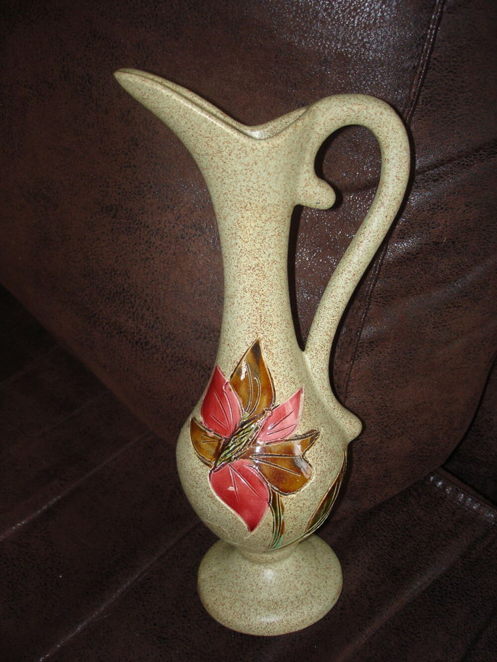 Ravissant VASE en gr&egrave;s "Vallauris" au d&eacute;cor floral &eacute;maill&eacute; Décoration