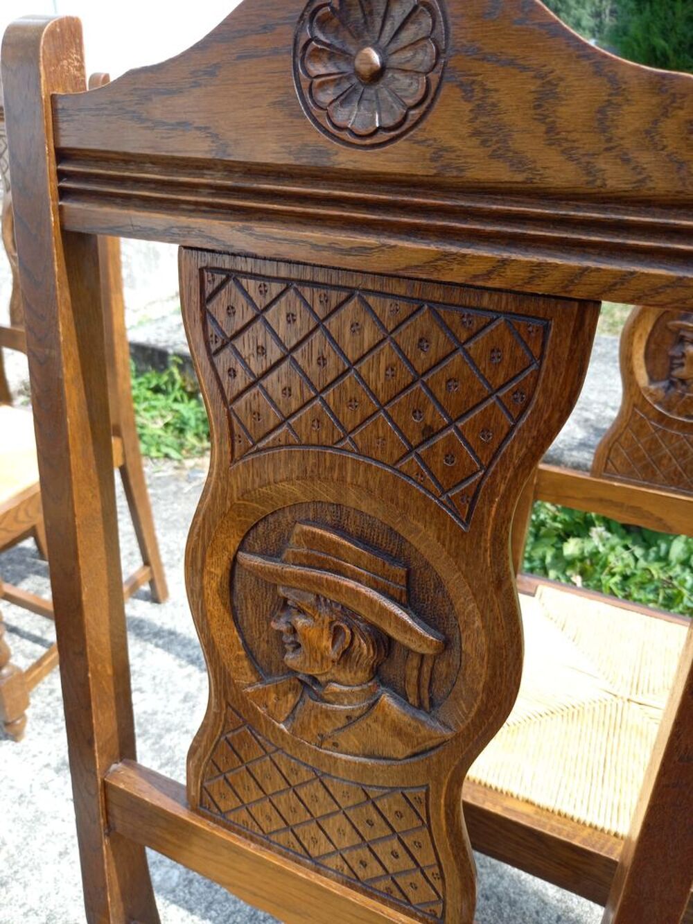 Lot de 6 chaises style Breton ch&ecirc;ne massif - Paillage refait Meubles