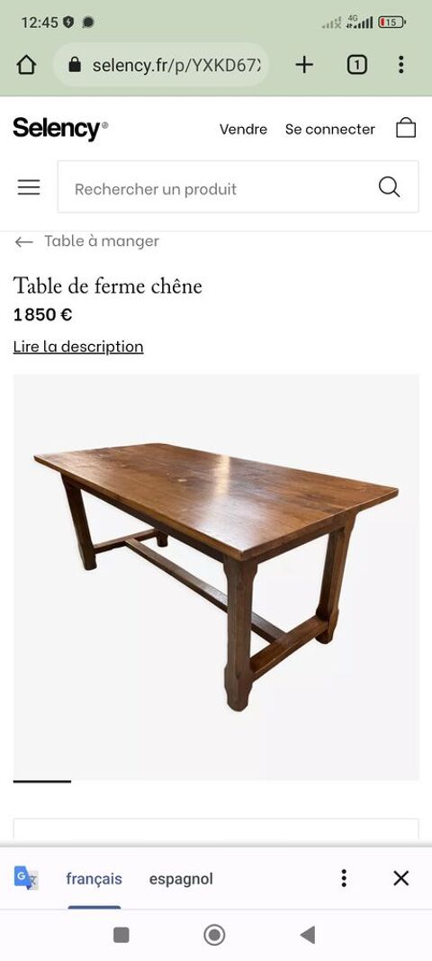 Table à manger en bois de chêne massif  200 Saint-Aignan (33)