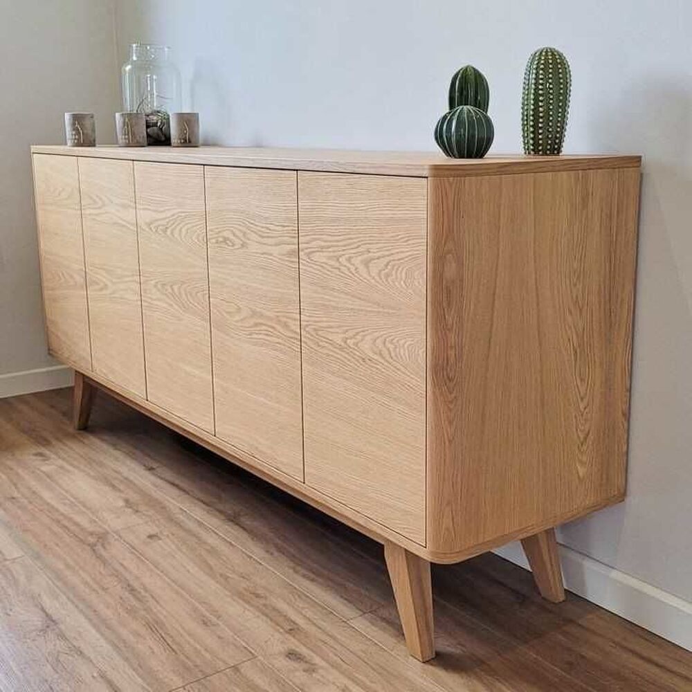 Buffet en ch&ecirc;ne, buffet long, meubles de salon, armoire, commode en ch&ecirc;ne, buffet en ch&ecirc;ne, cr&eacute;dence du milieu du si&egrave;cle, naturel, fait main, Meubles