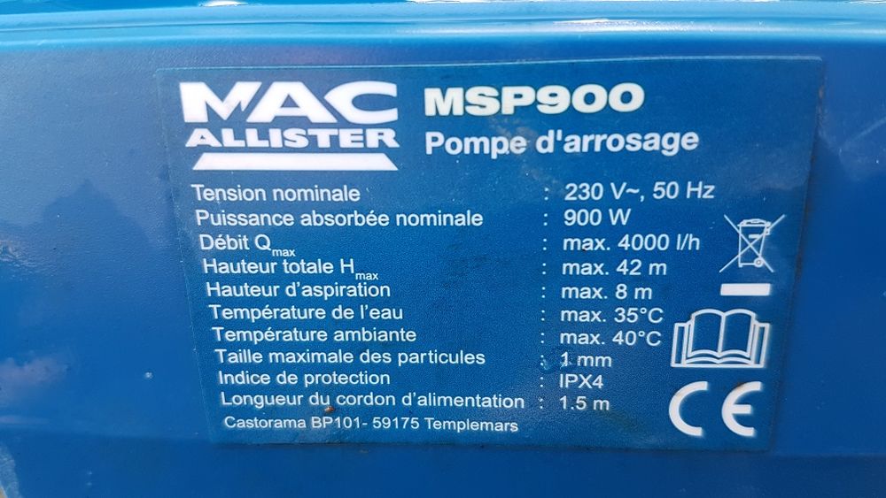 pompe d'arrosage Mac Allister MSP 900 900W Jardin