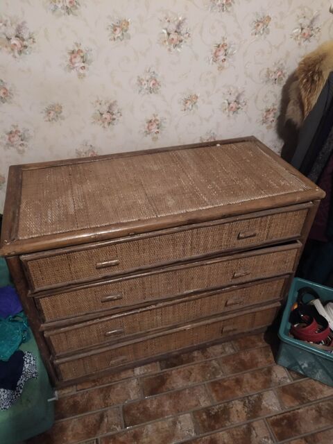 Commode vintage en rotin brun  cinq tiroir 30 Machecoul (44)