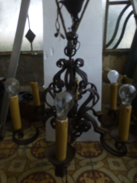 LUSTRE ANCIEN EN FER FORGE / PLAFONNIER VERRE 130 Royan (17)