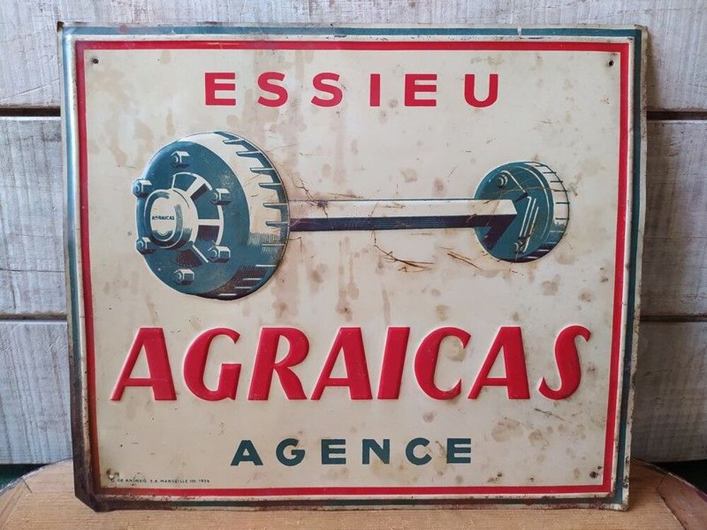Plaque T&ocirc;le Publicitaire Automobile Essieu Agraicas 1954 