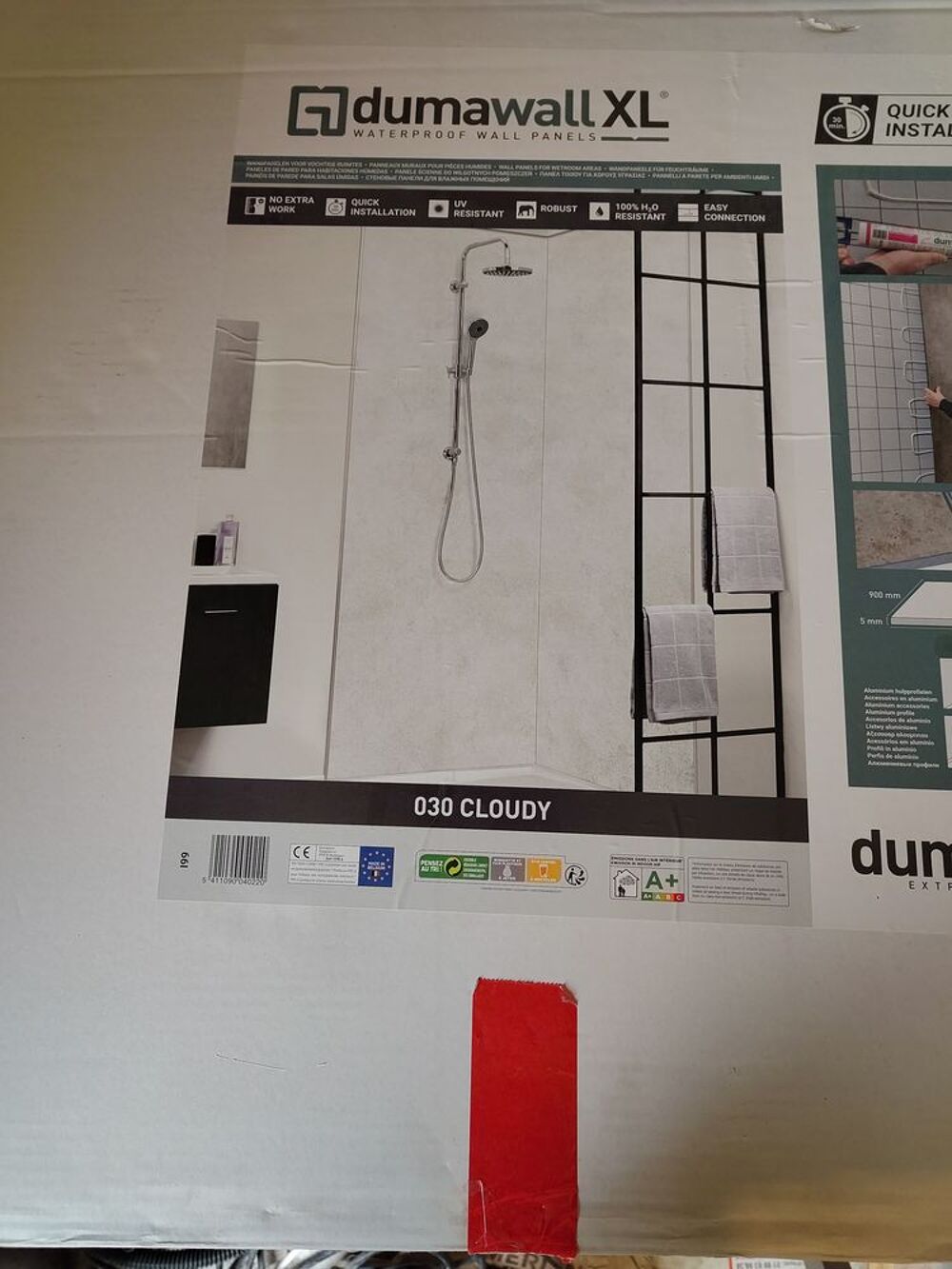 2 panneaux douche PVC XL gris Cloudy DUMAWALL, L.260x90 Bricolage