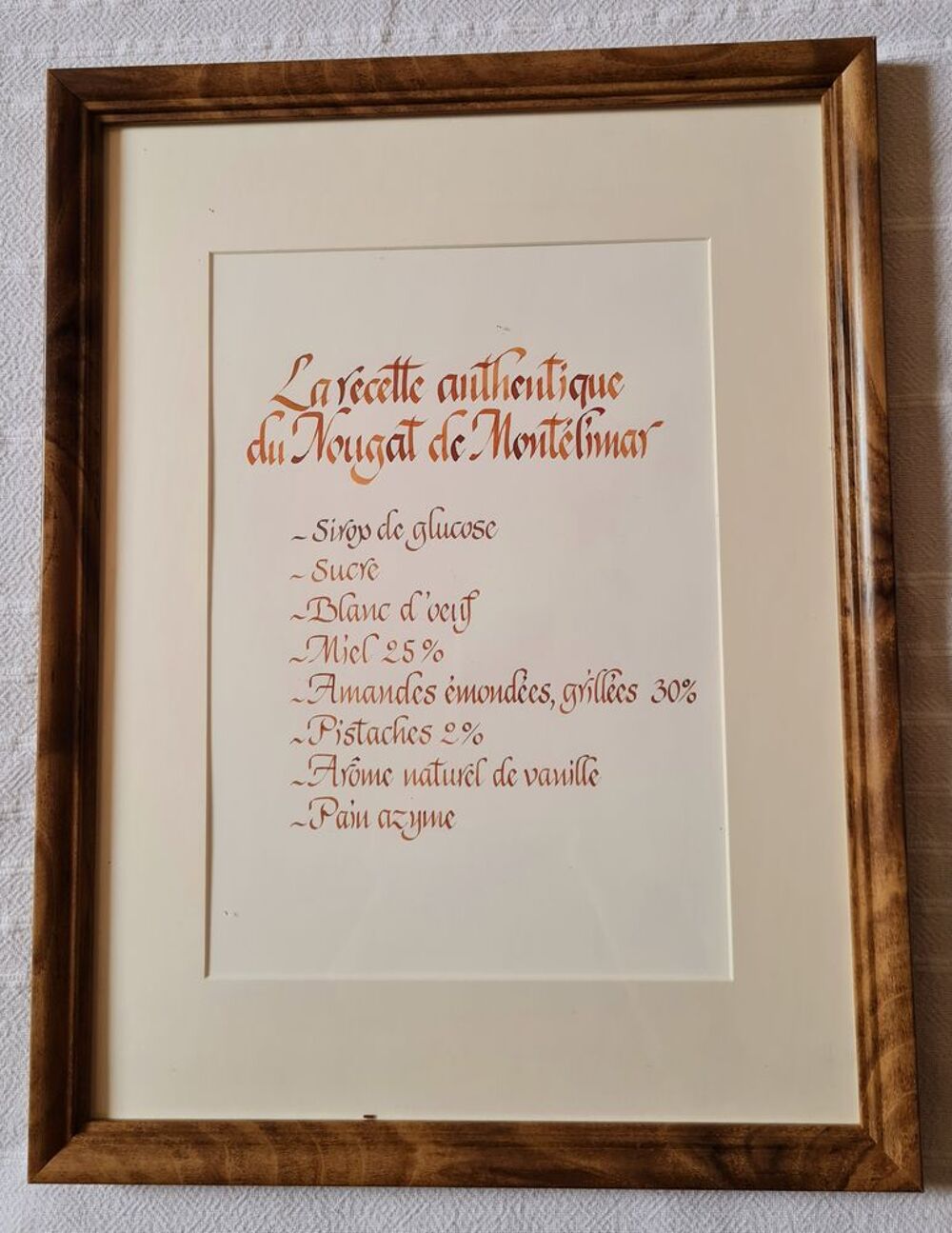 Cadre "Recette authentique du Nougat de Mont&eacute;limar " Décoration