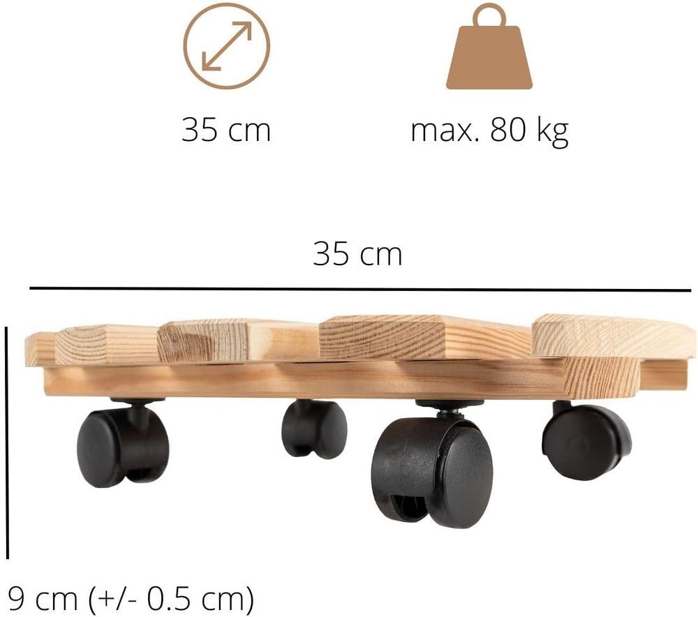 Porte Plante sur Roulettes en Bois Massif - Neuf Décoration