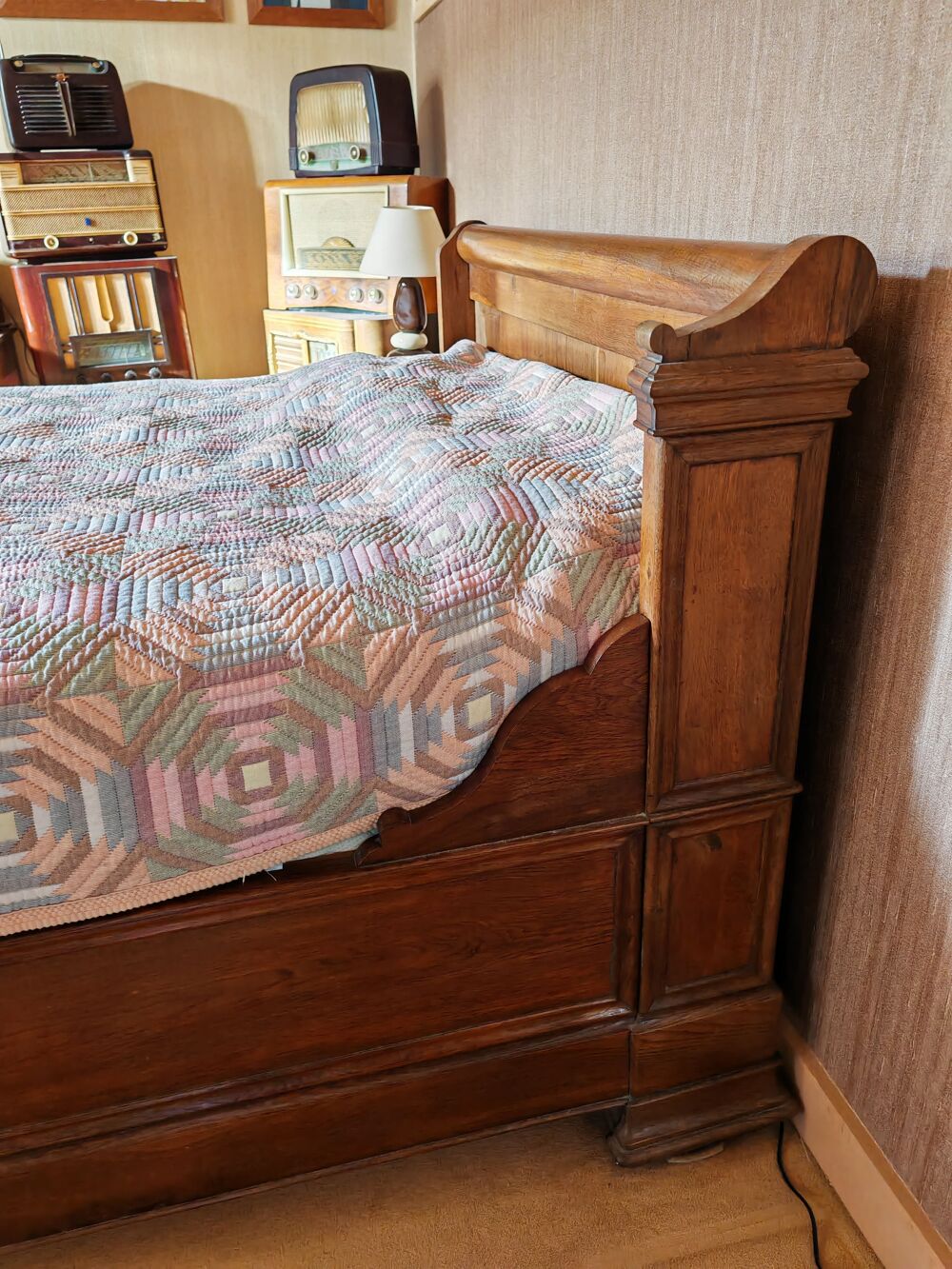 Ancien lit Bateau en ch&ecirc;ne massif couchage 120x190 Meubles