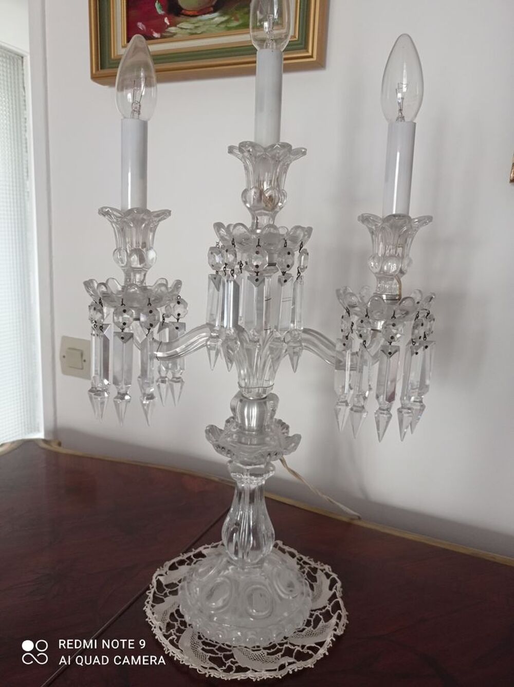 chandelier 3 branches Baccarat &eacute;lectrifi&eacute; Décoration
