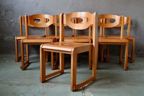 Lot de 8 Chaises  vintage scandinaves  ?il  en bois design 720 Wintzenheim (68)