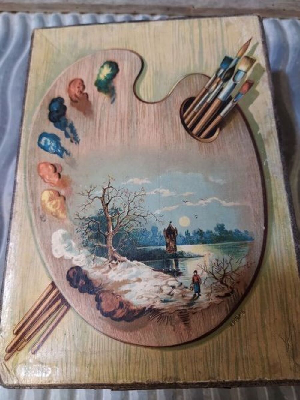 Ancienne Boite de Peintures XIX&egrave;me D&eacute;cor Chromo 