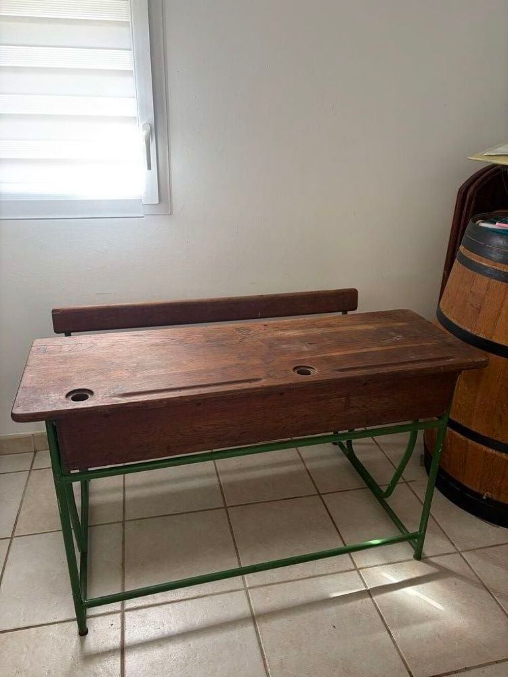Bureau d &eacute;colier 2 places avec casiers et banc Mobilier enfants