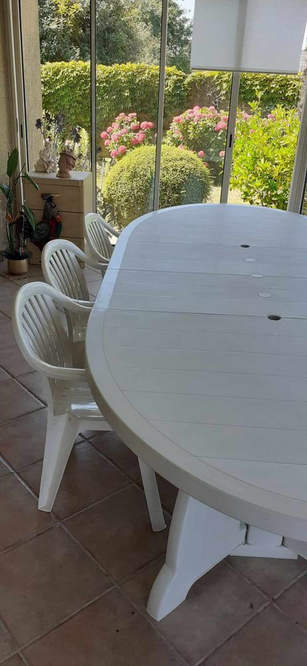 TABLE de JARDIN OVALE PLASTIQUE 10/12 convives + 6 chaises Jardin
