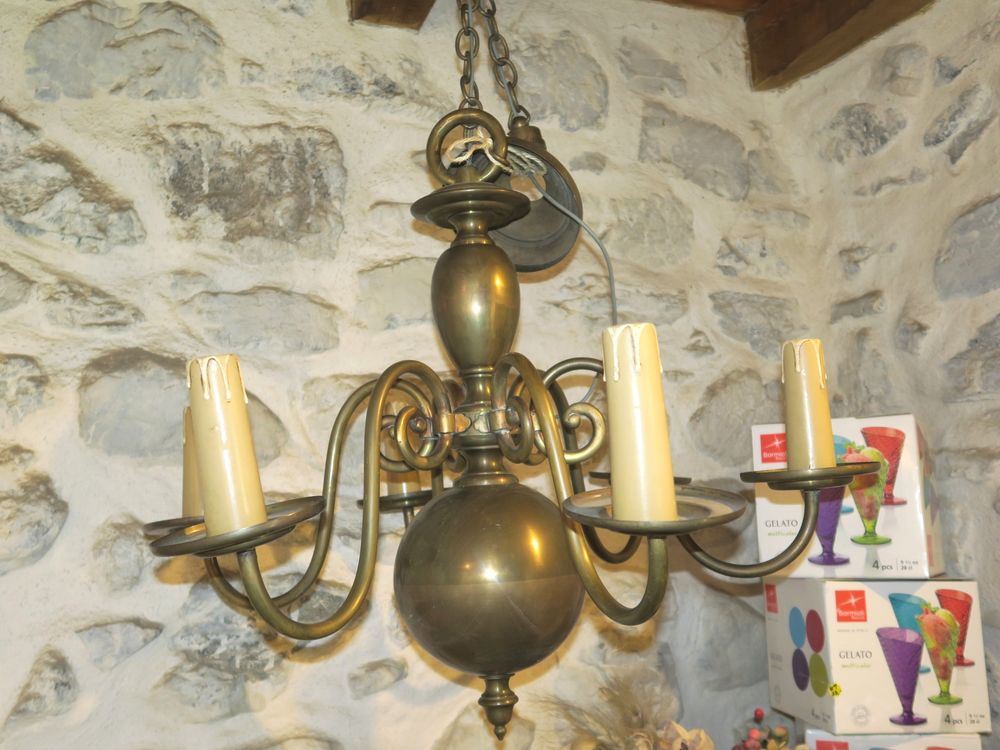 Vintage Lustre hollandais 6 branches complet Décoration