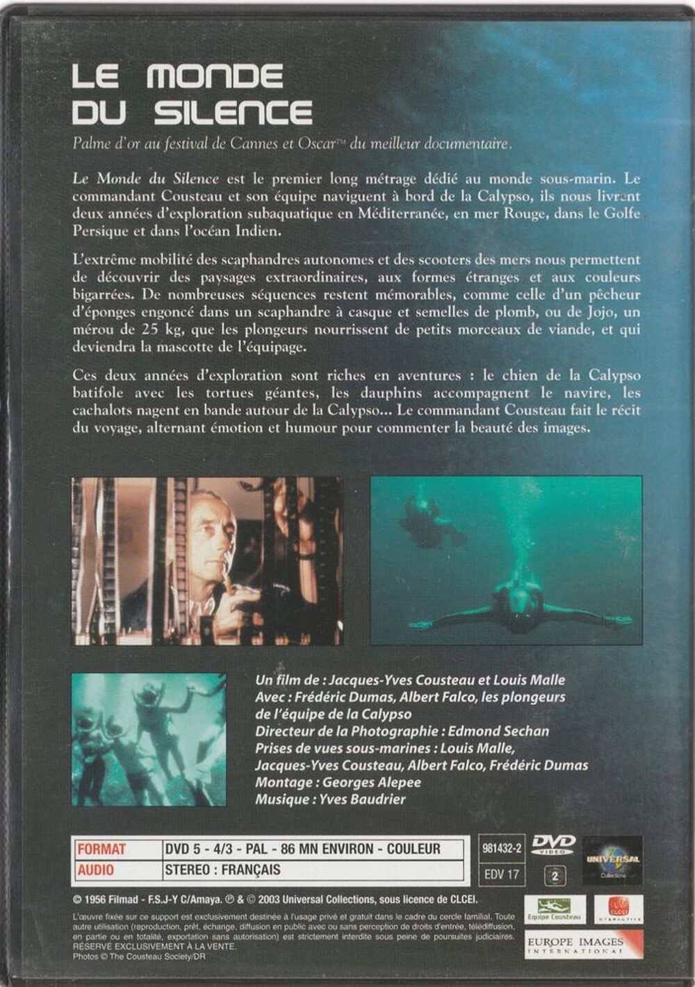 le monde du silence de jacques-Yves Cousteau DVD et blu-ray