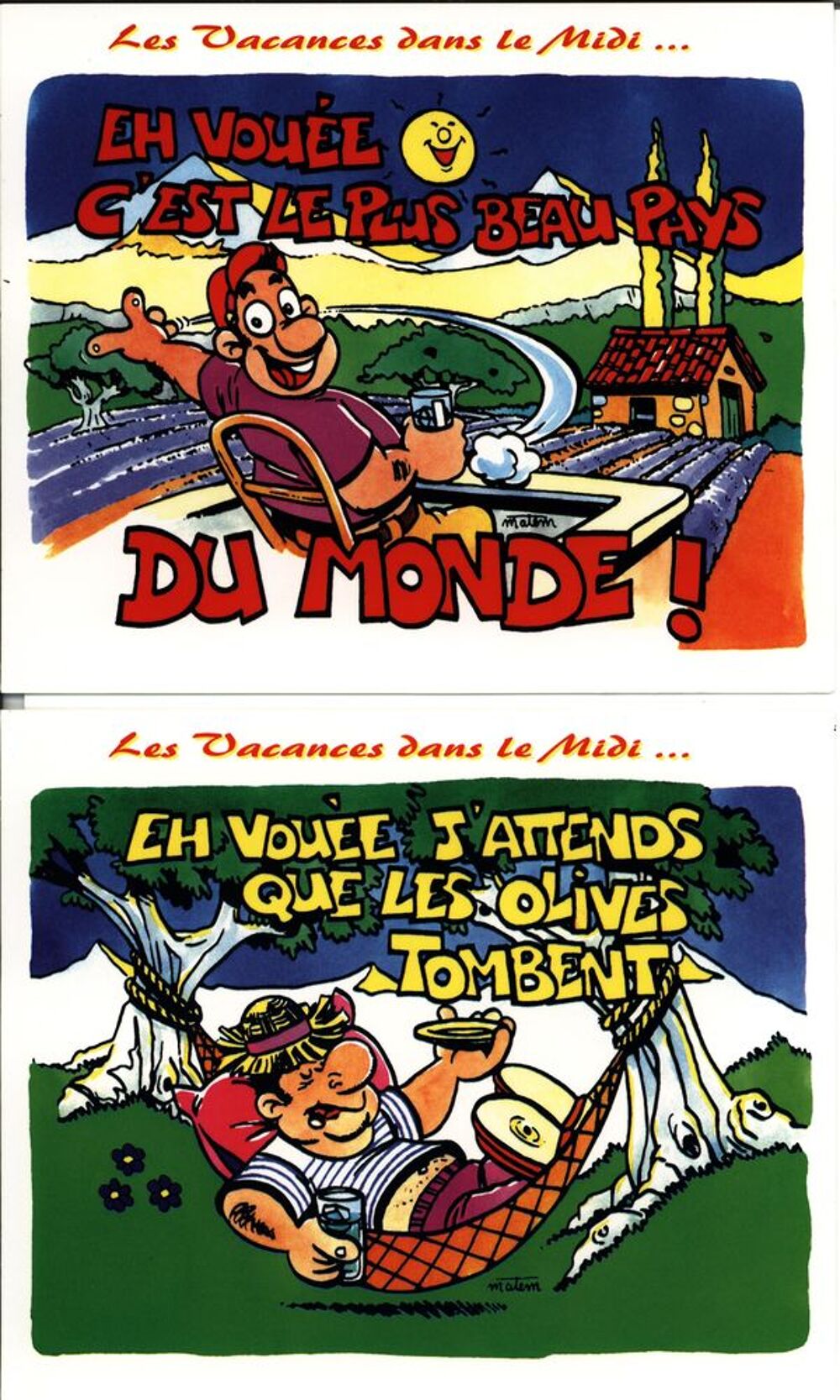 Lot de 6 cartes postales les vacances dans le midi
