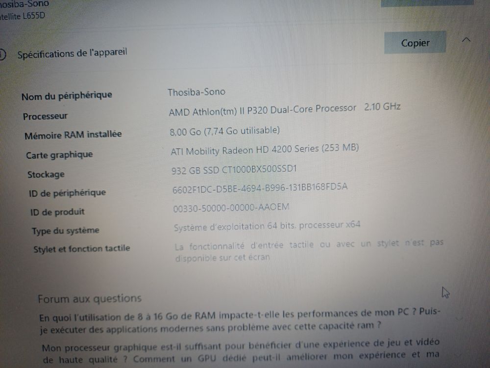 Vd Ordinateur Portable Toshiba Satellite L 650&amp;655 D 17 P Matériel informatique