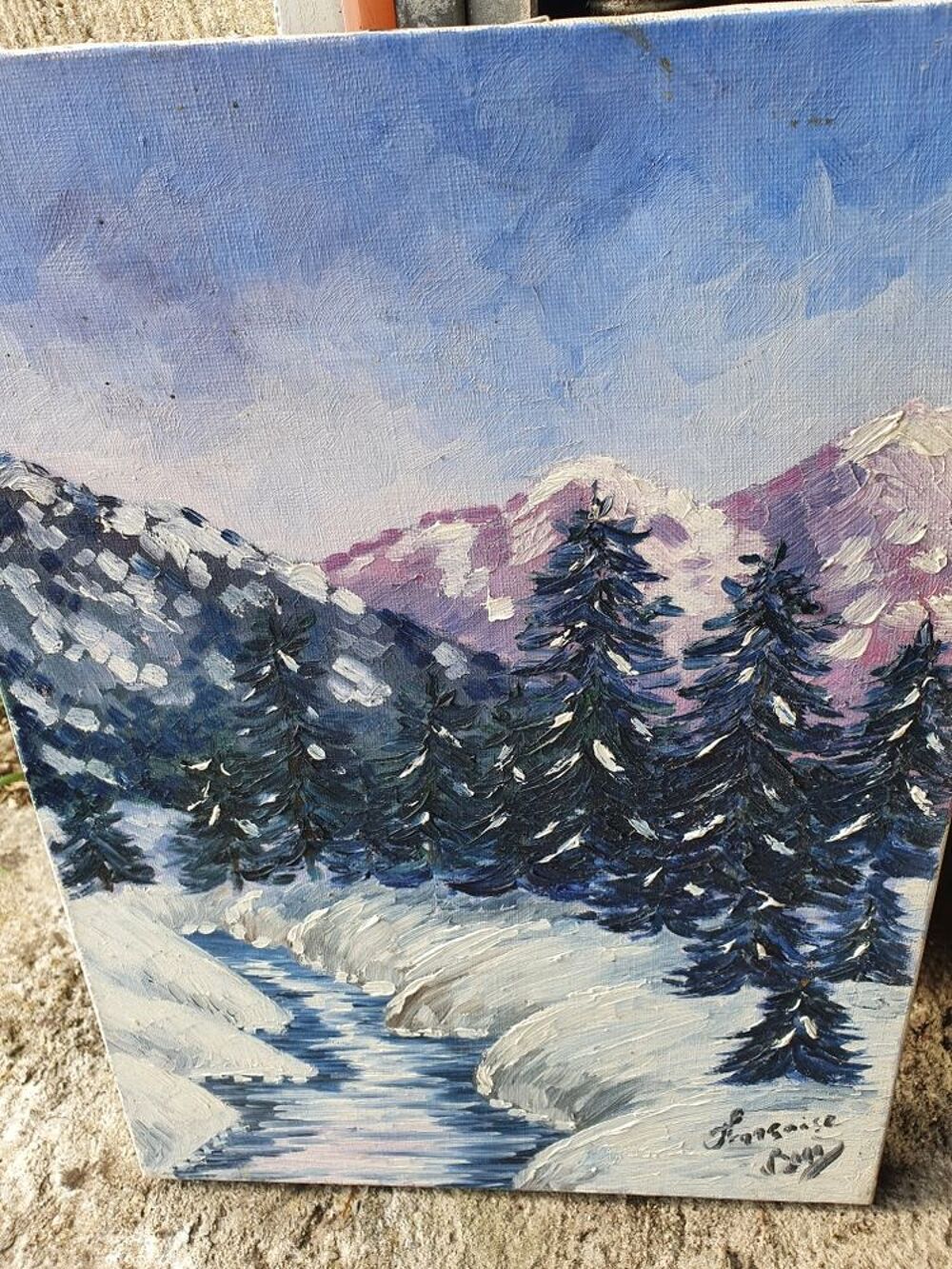 CADRE PEINTURE A HUILE , DECORS , ALPES. Décoration