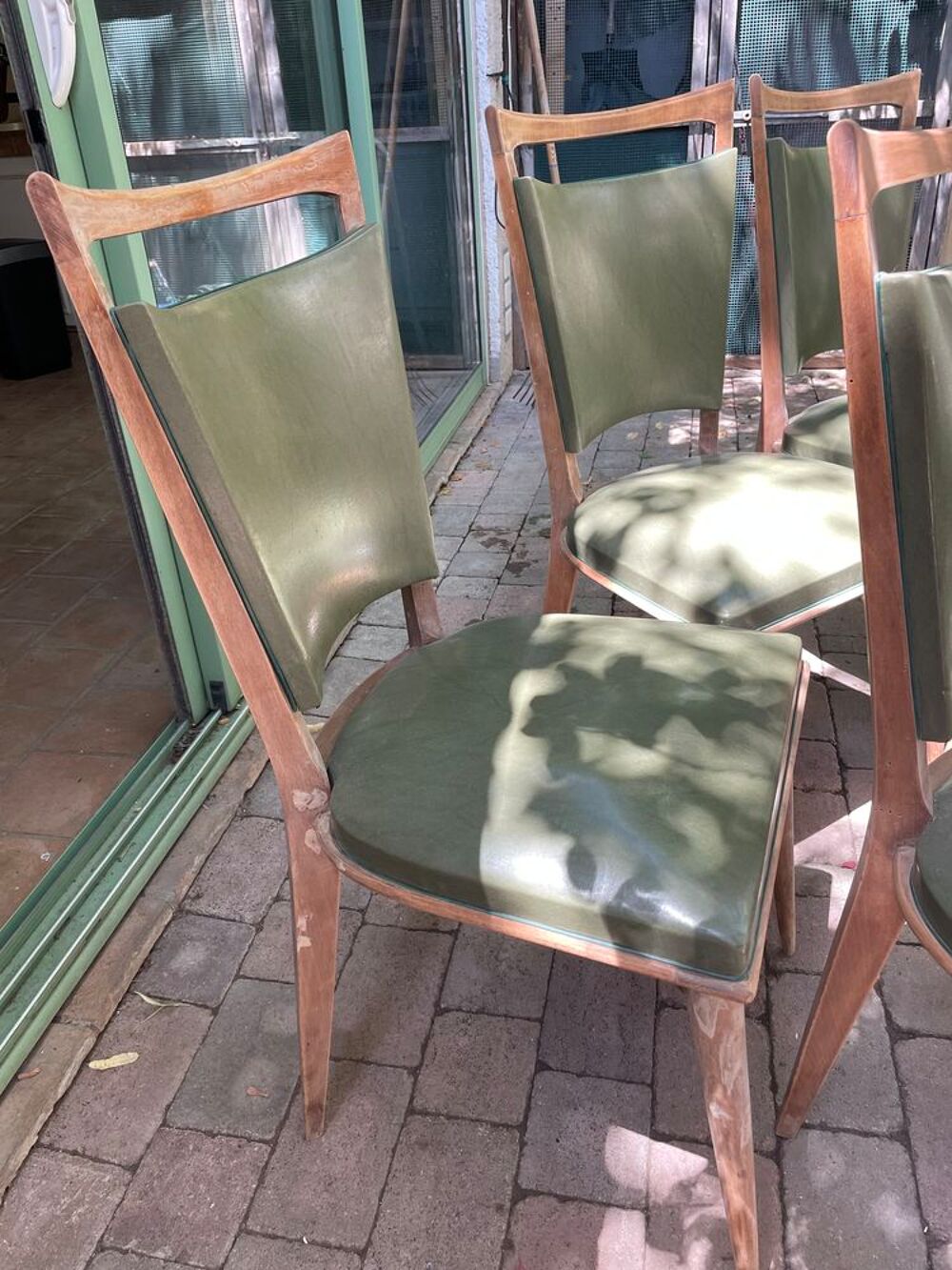 Chaises vintage x 6 bois simili cuir vert Meubles