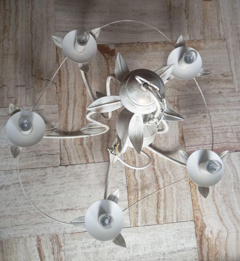 LUSTRE BEIGE 5 AMPOULES POUR SALON OU SALLE A MANGER Décoration
