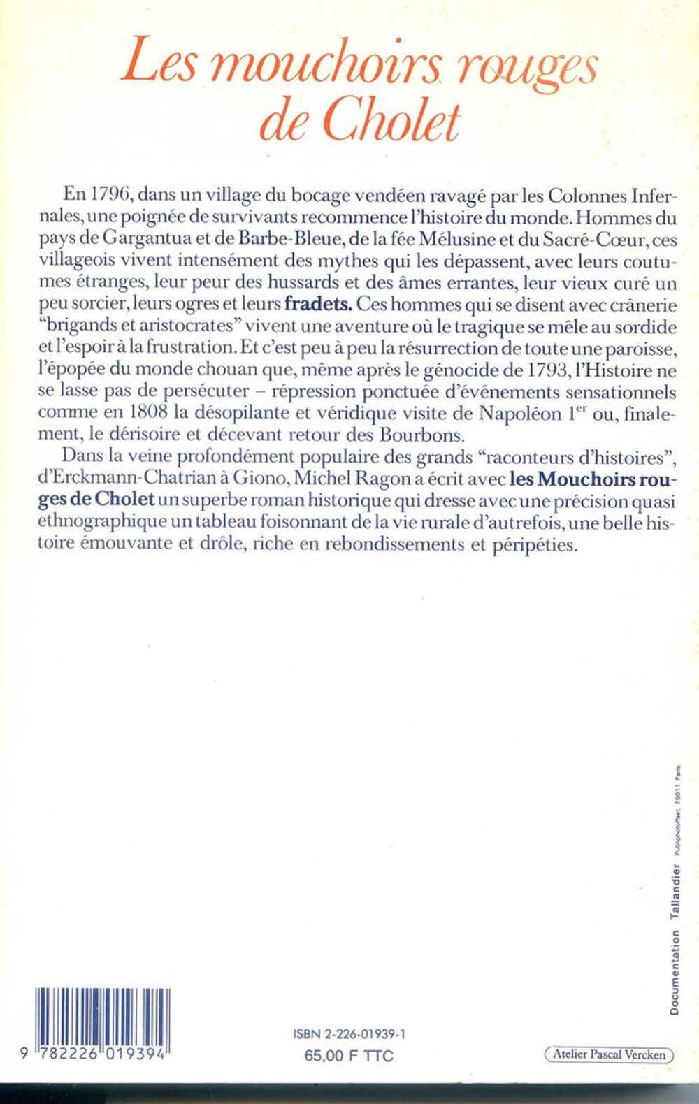 Les mouchoirs rouges de Cholet - Michel RAGON Livres et BD