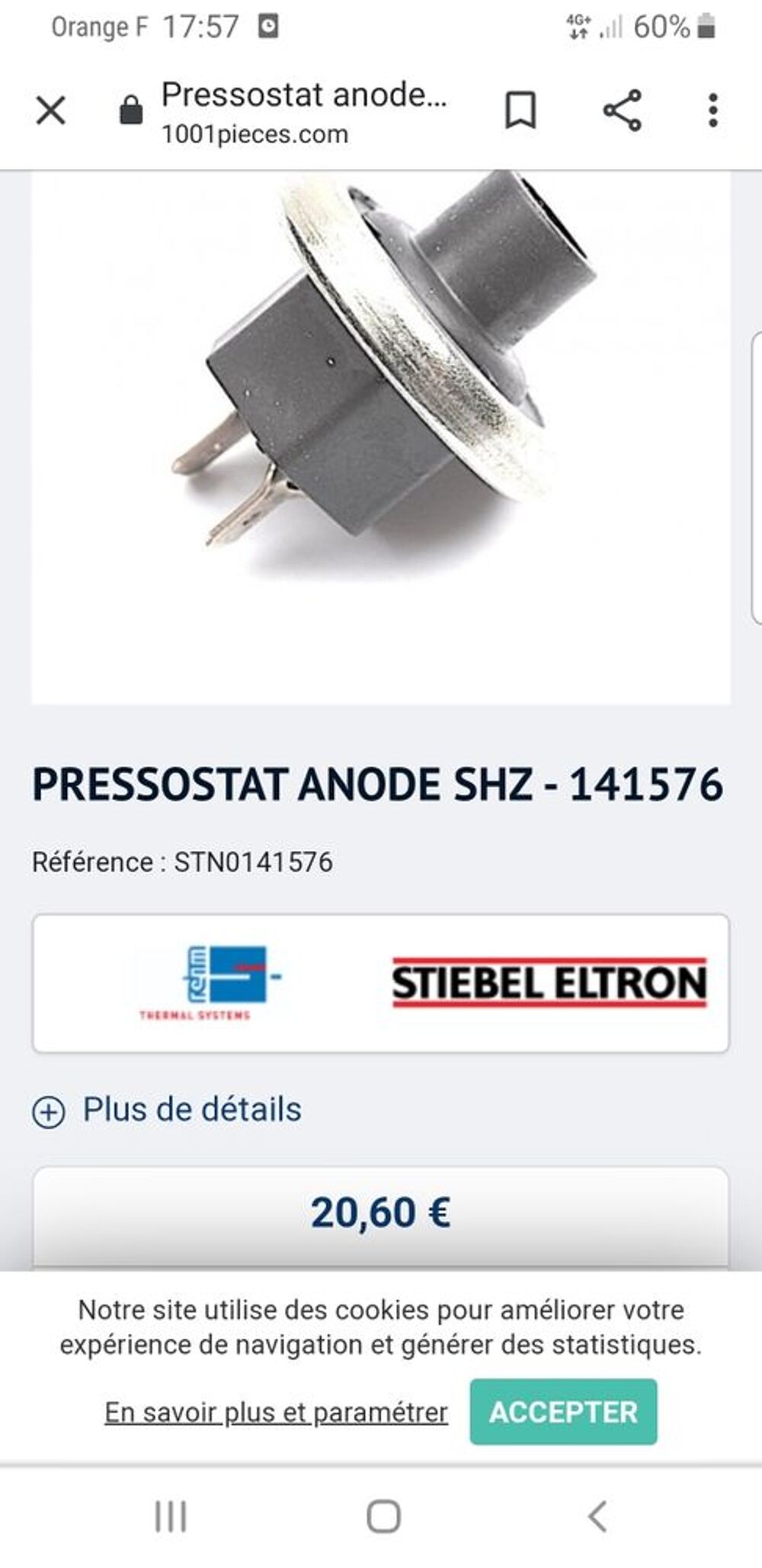 PRESSIOSTAT ANODE CHAUFFE EAU STIEBEL ELTRON : Electroménager