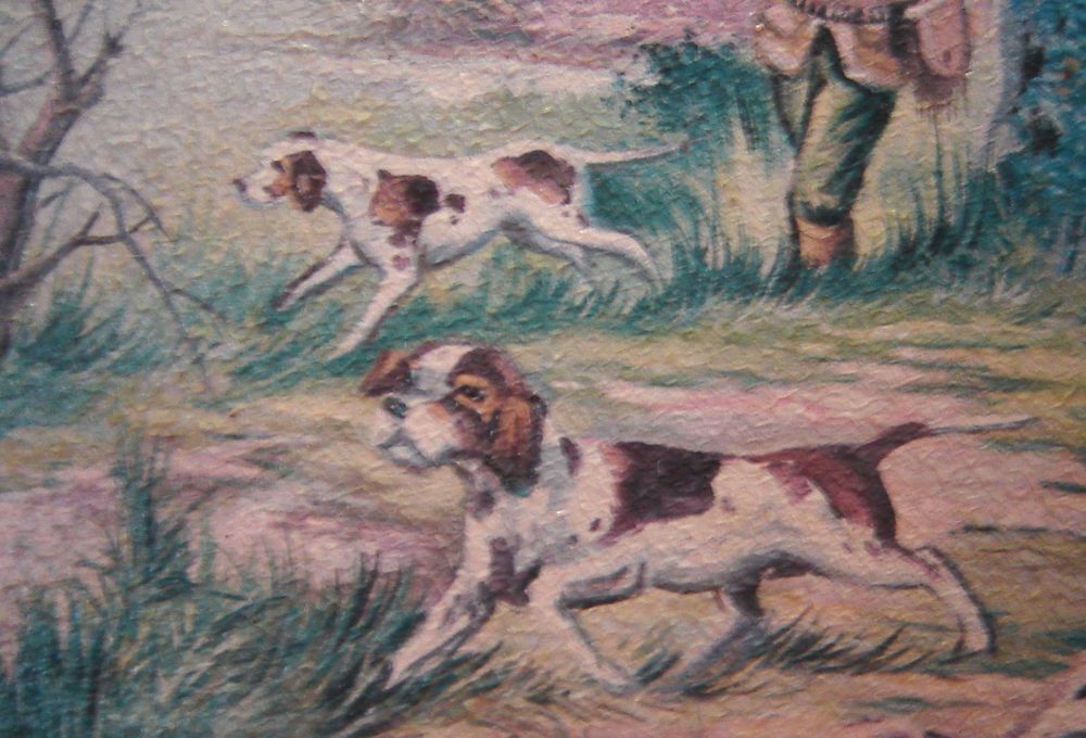 Tableau ancien chasseurs et chiens Dcoration