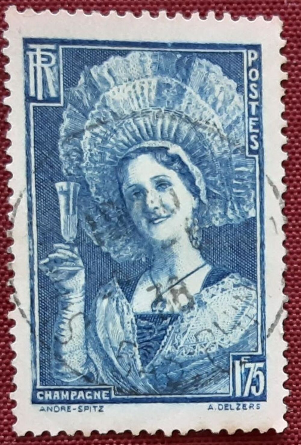 Timbre Champagne valeur faciale 1f75 oblit&eacute;r&eacute; 