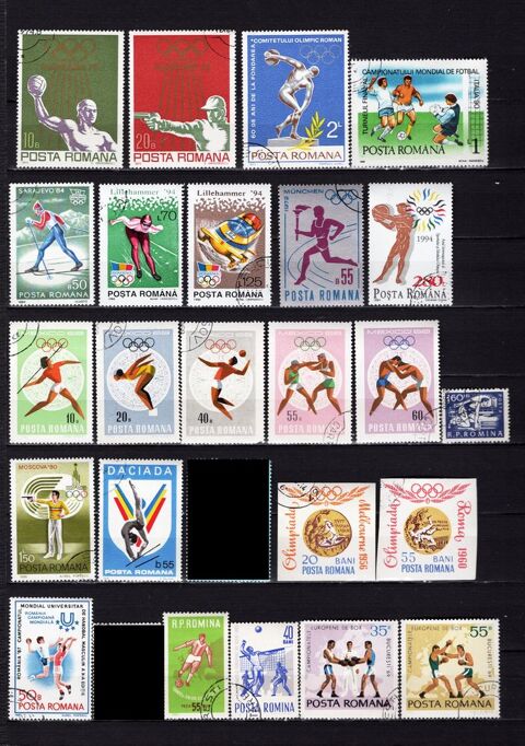lot de 52 timbres de ROUMANIE sur les SPORTS 3 Les Églisottes-et-Chalaures (33)