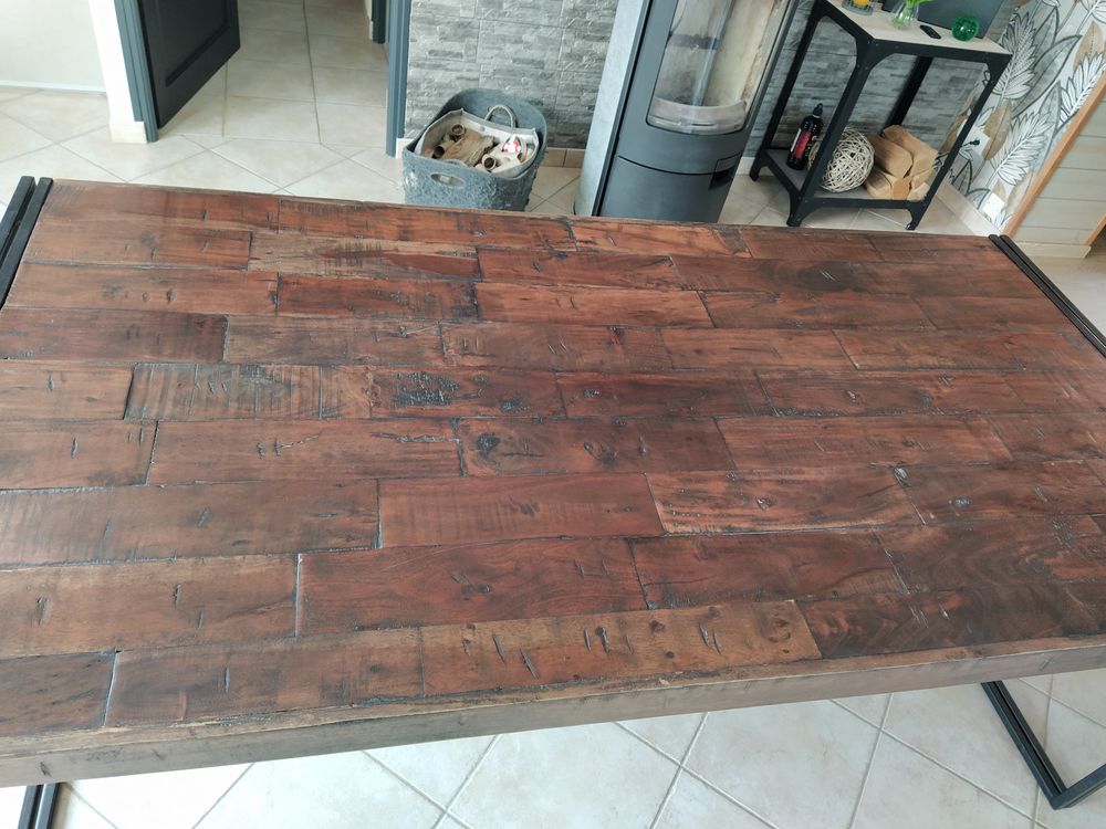 Table bois rectangle bois massif pied fer Meubles