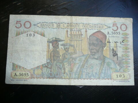 Billet 50 francs Afrique occidentale Française année 1953 28 Bordeaux (33)