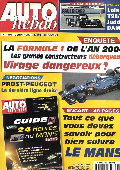 AUTO HEBDO n1191 1999  24 Heures du Mans  Indianapolis 500 2 Castelnau-sur-Gupie (47)