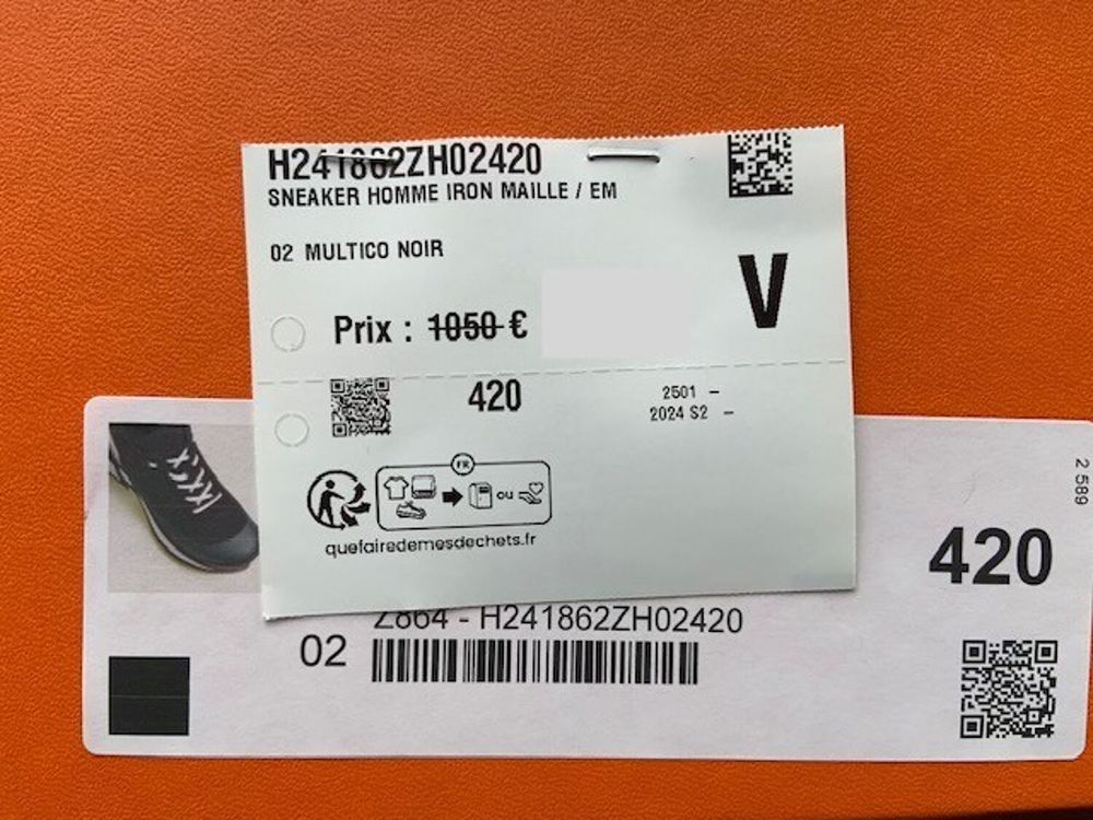 Sneaker Hermes neuf T. 42 avec facture + boite + dustbag Chaussures