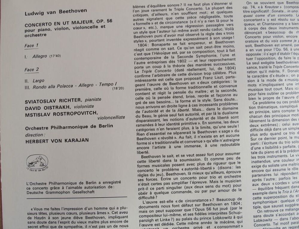 Vinyl BEETHOVEN O&iuml;strakh Rostropovitch Richter Karajan CD et vinyles