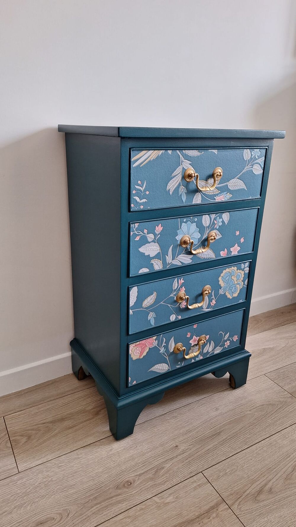 Meuble de rangement 4 tiroirs relook&eacute; bleu p&eacute;trole Meubles