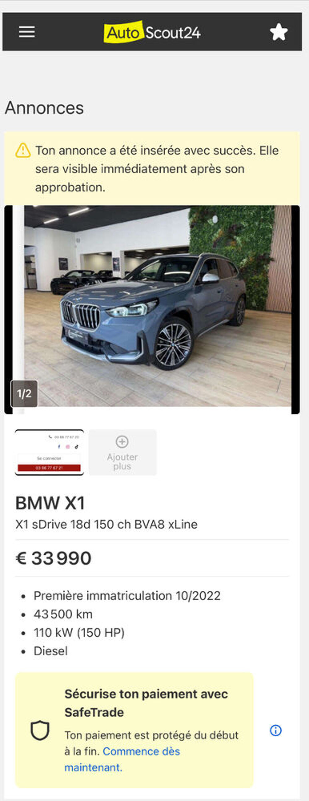 X1 sDrive 18d 150ch DKG7 First Edition 2022 occasion 62223 Saint-Laurent-Blangy