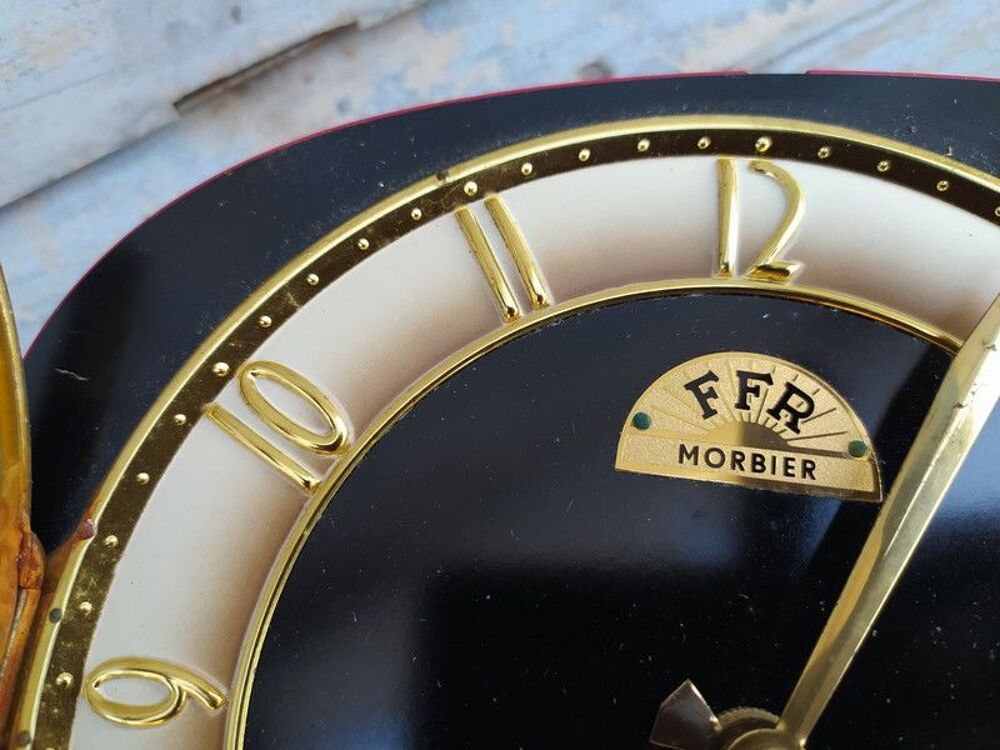 Pendule Murale Vintage FFR MORBIER Formica Noir 
