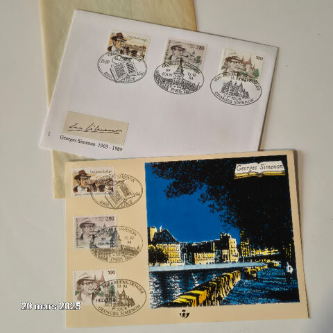 Lot de 2 premiers jours avec timbres Simenon de 1994 , Suiss 2 Saumur (49)