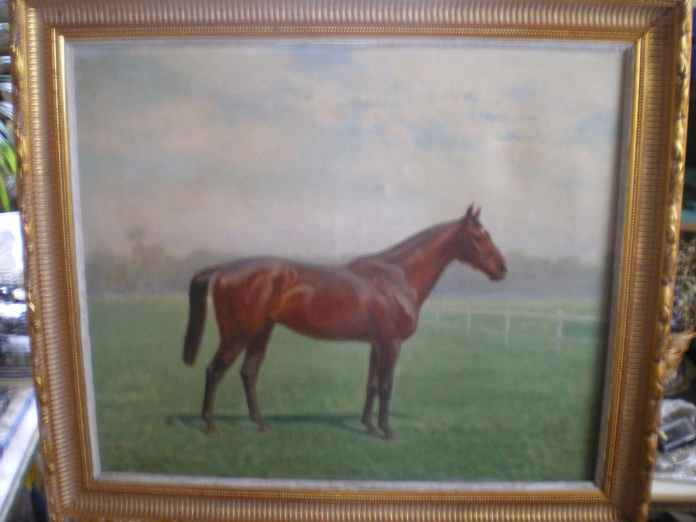Huile sur toile de Eug&egrave;ne PECHAUBES. Cheval Bank Notes. 