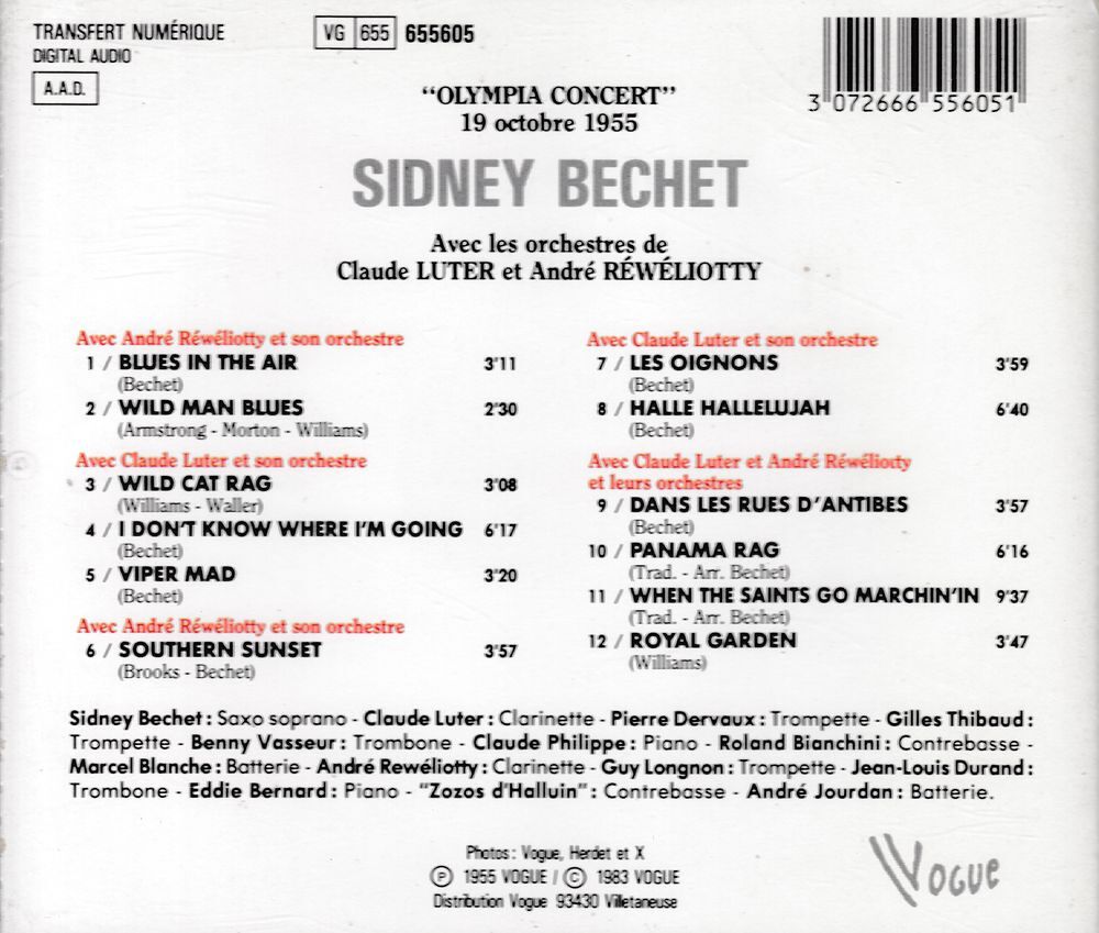 CD Sidney Bechet Olympia Concert 19 Octobre 1955 CD et vinyles